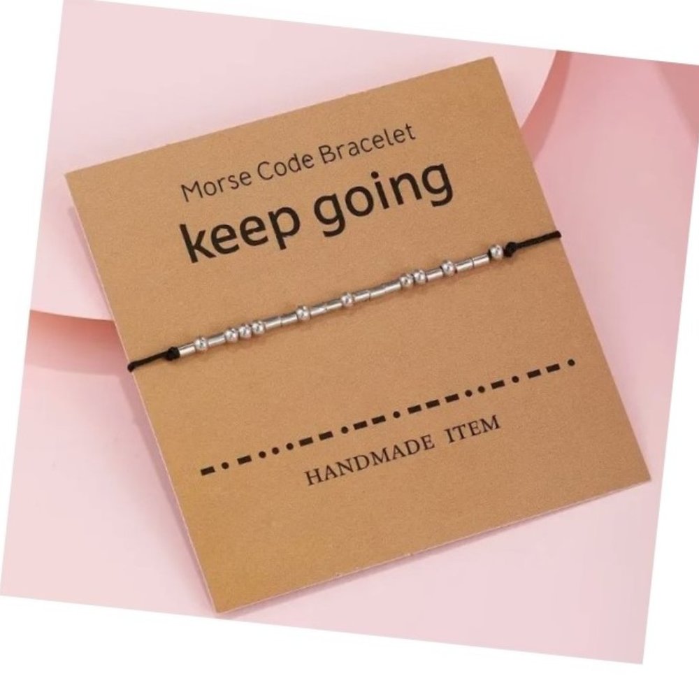 Morse Code Encouragement Bracelet Spells "Keep Going" adjustable - Picture 1 of 2